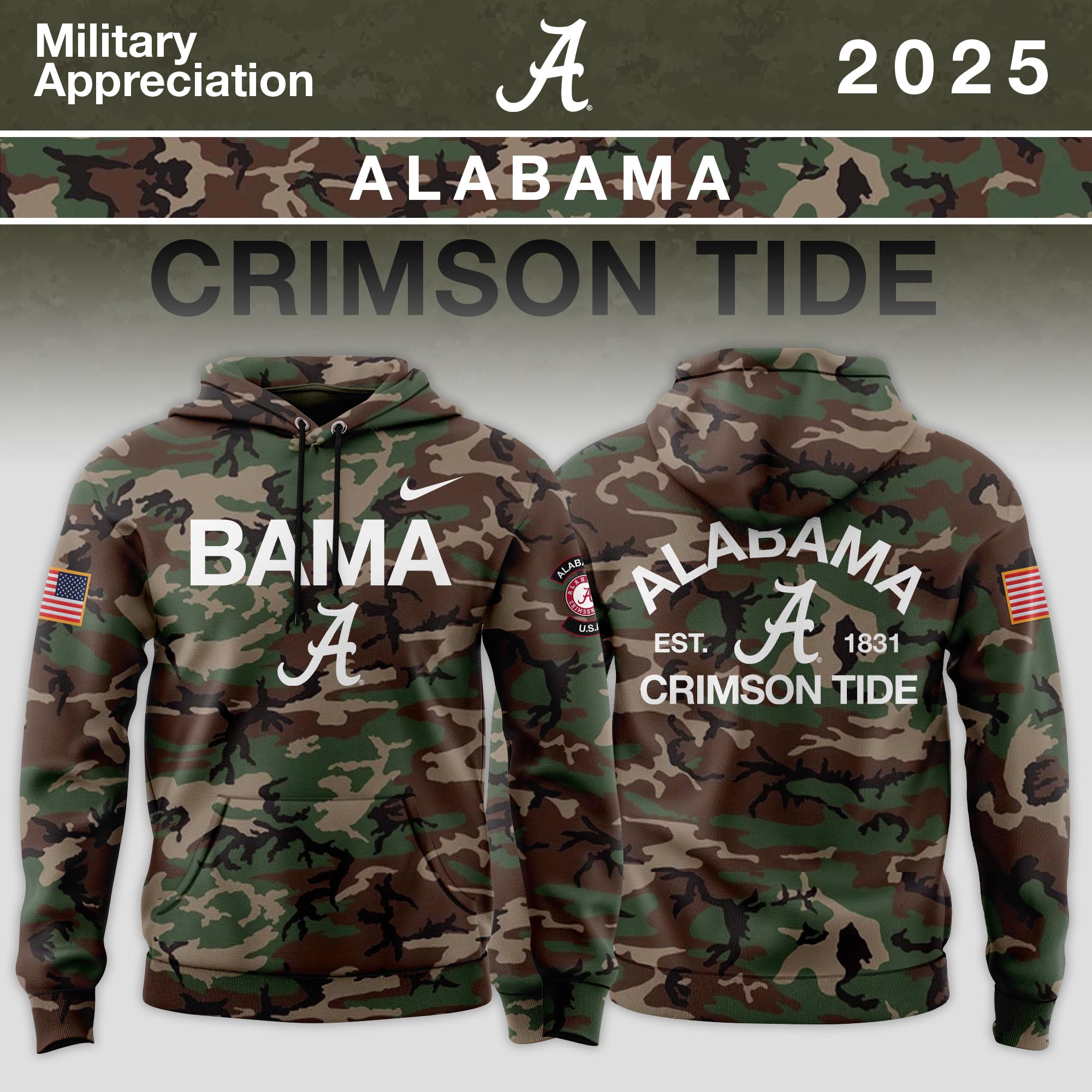 _ Alabama Crimson Tide 2025 Military Appreciation Limited Edition Hoodie - Camo