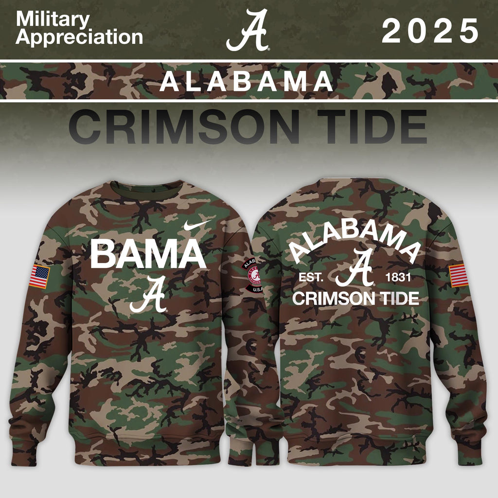 _ Alabama Crimson Tide 2025 Military Appreciation Limited Edition Sweatshirt - Camo