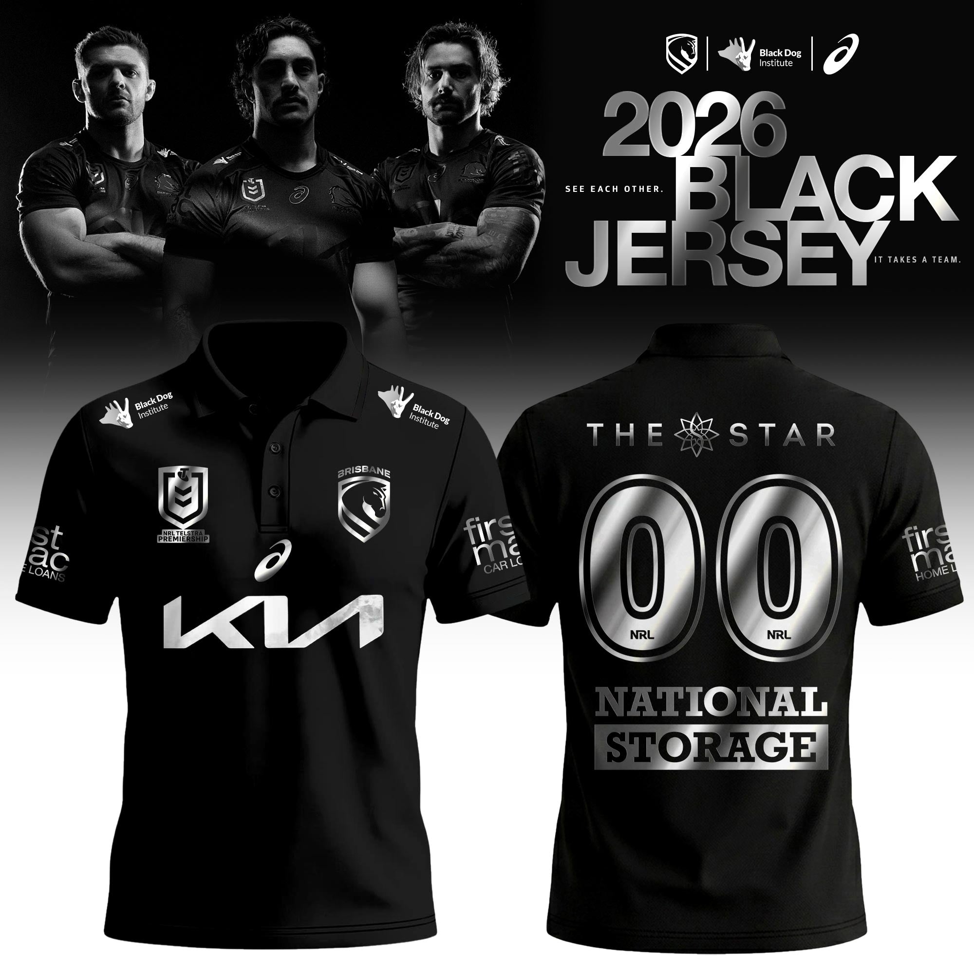 Brisbane Broncos 2026 Black Polo