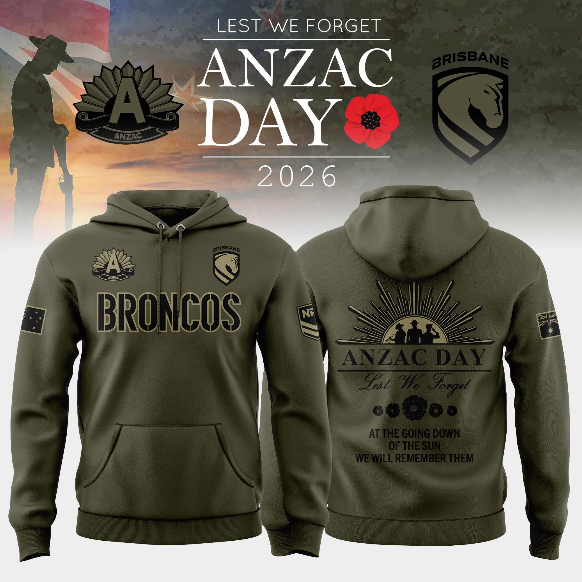 Brisbane Broncos Anzac Day Hoodie