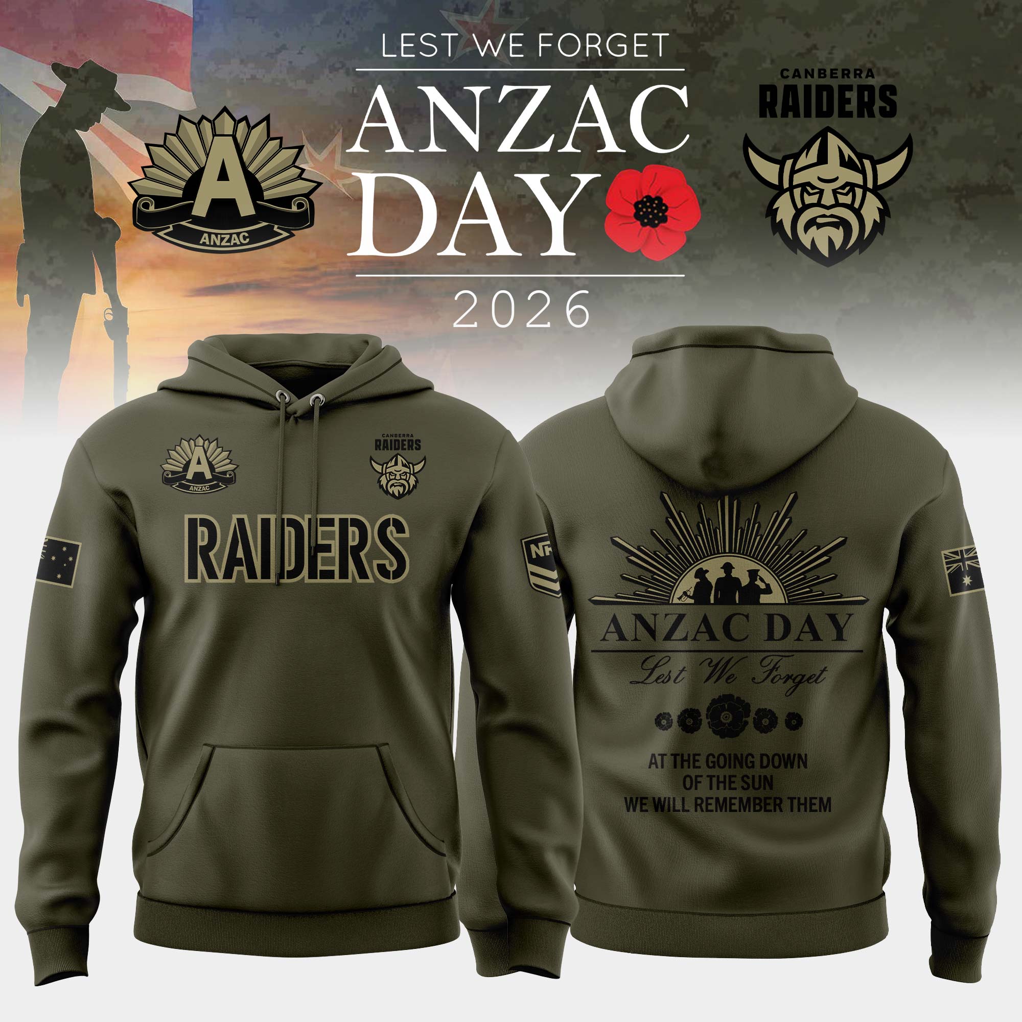 Canberra Raiders Anzac Day Hoodie