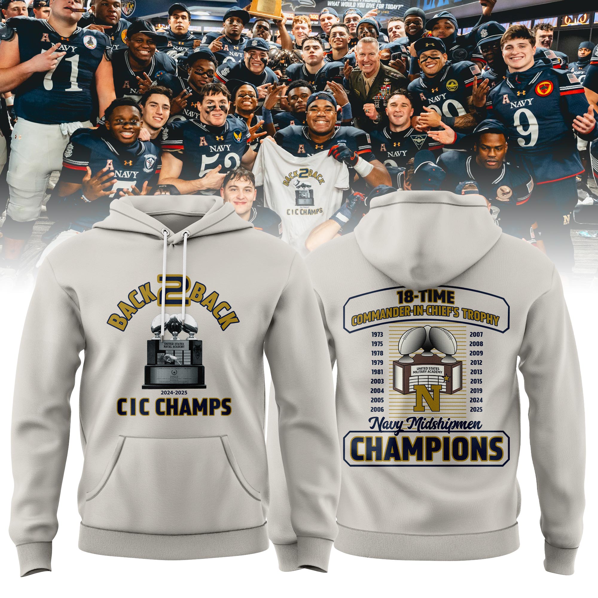 Navy Midshipmen 2025 Commander-in-Chief's Trophy Champions Hoodie