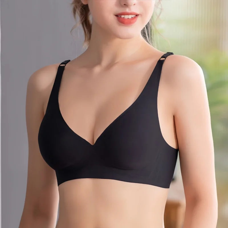 Sexy Seamless Bras For Women Wire Free Push Up Brassiere Deep V-Neck Bralettes Glossy Underwear Female Sexy Lingerie Intimates