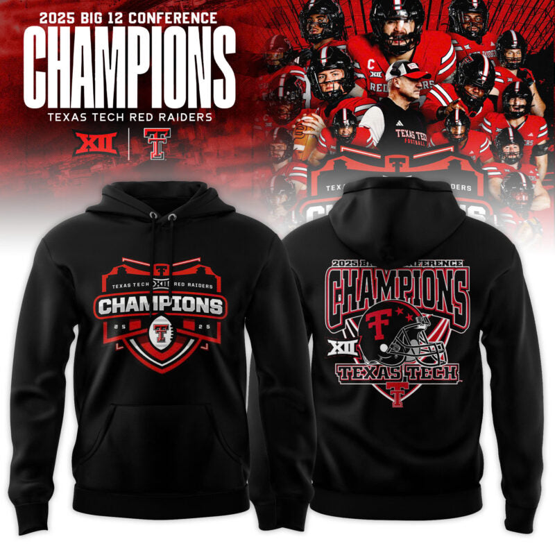Texas Tech Red Raiders 2025 Big 12 Football Champions Locker Room Hoodie - Black