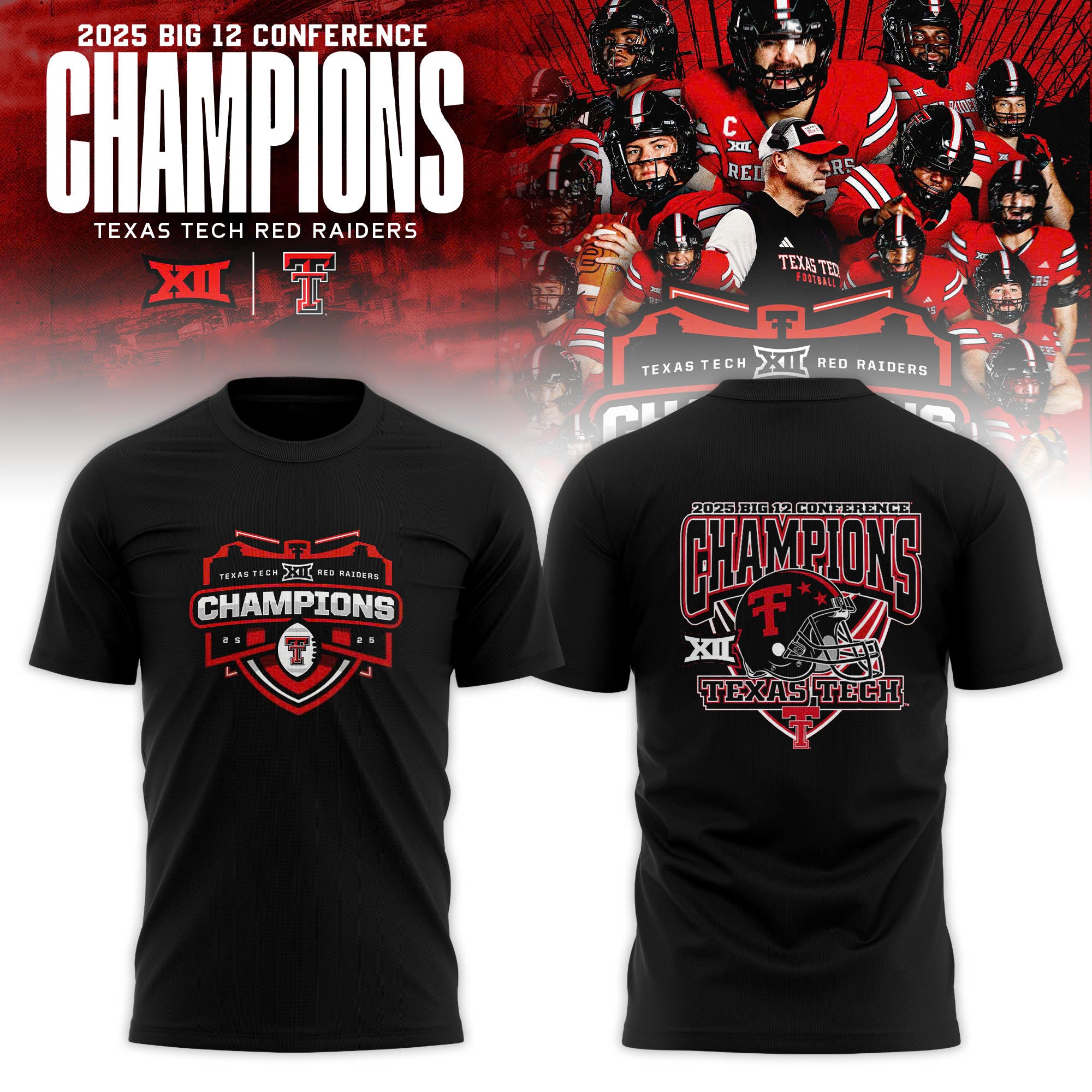 Texas Tech Red Raiders 2025 Big 12 Football Champions Locker Room T-shirt - Black
