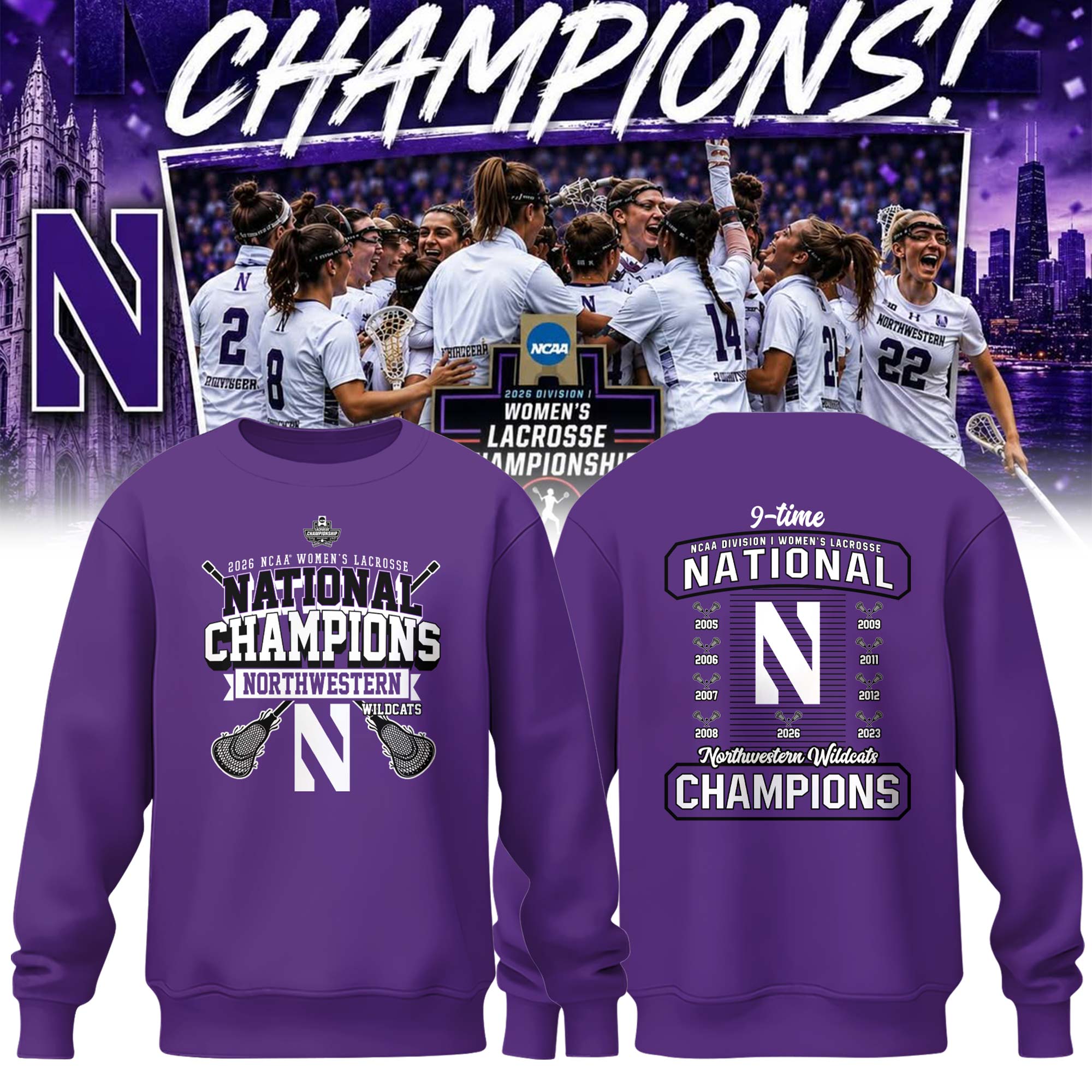 NW 2026 NCAA Women’s Lacrosse National Champions Sweatshirt