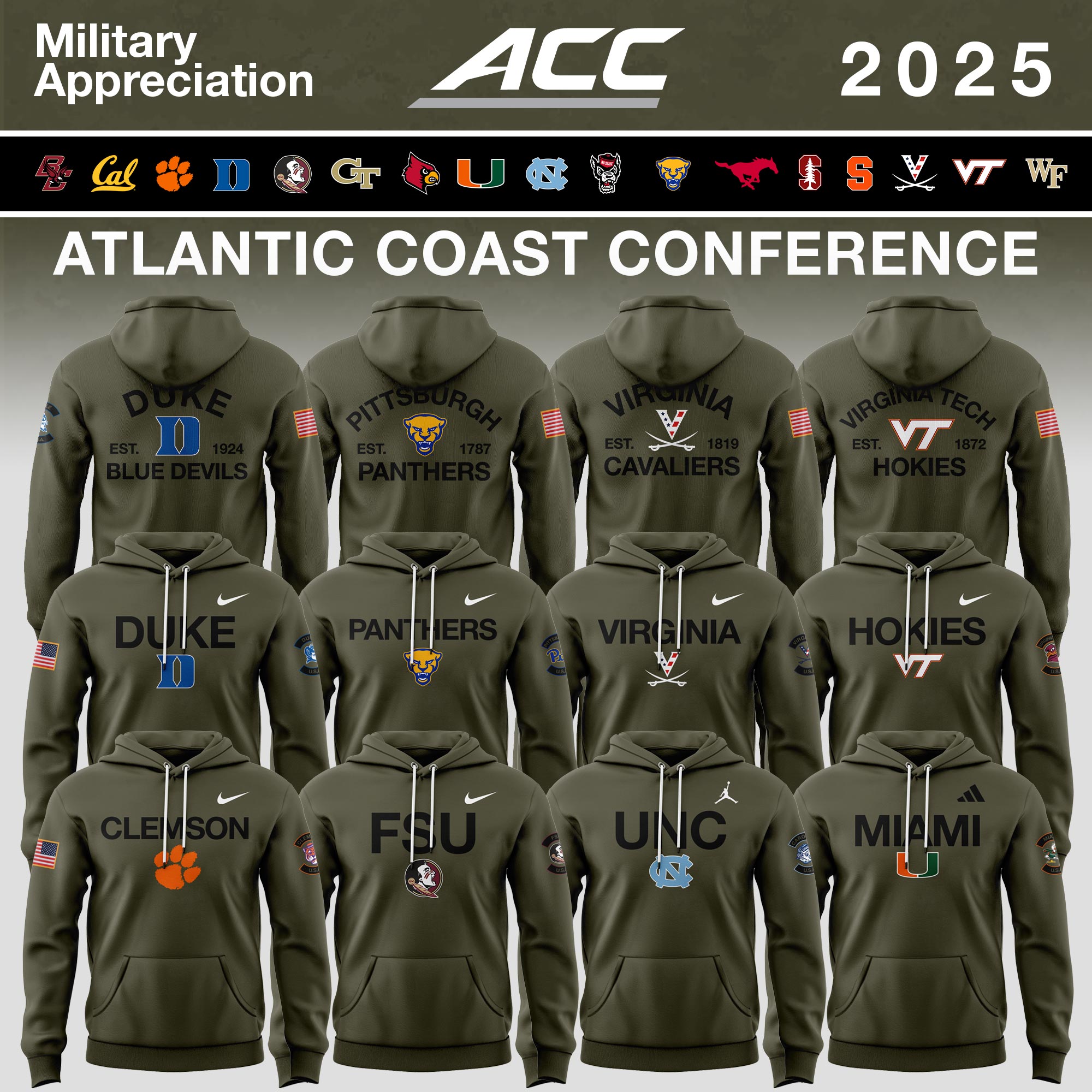 Atlantic Coast Conference Teams 2025 Military Appreciation Limited Edition Hoodie