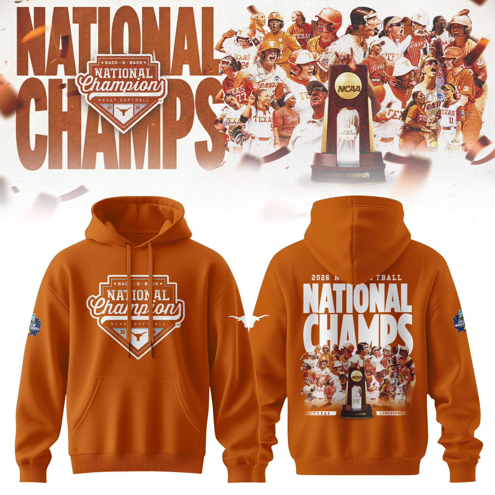 Texas Longhorns 2026 NCAA Softball Women’s College World Series National Champions Hoodie