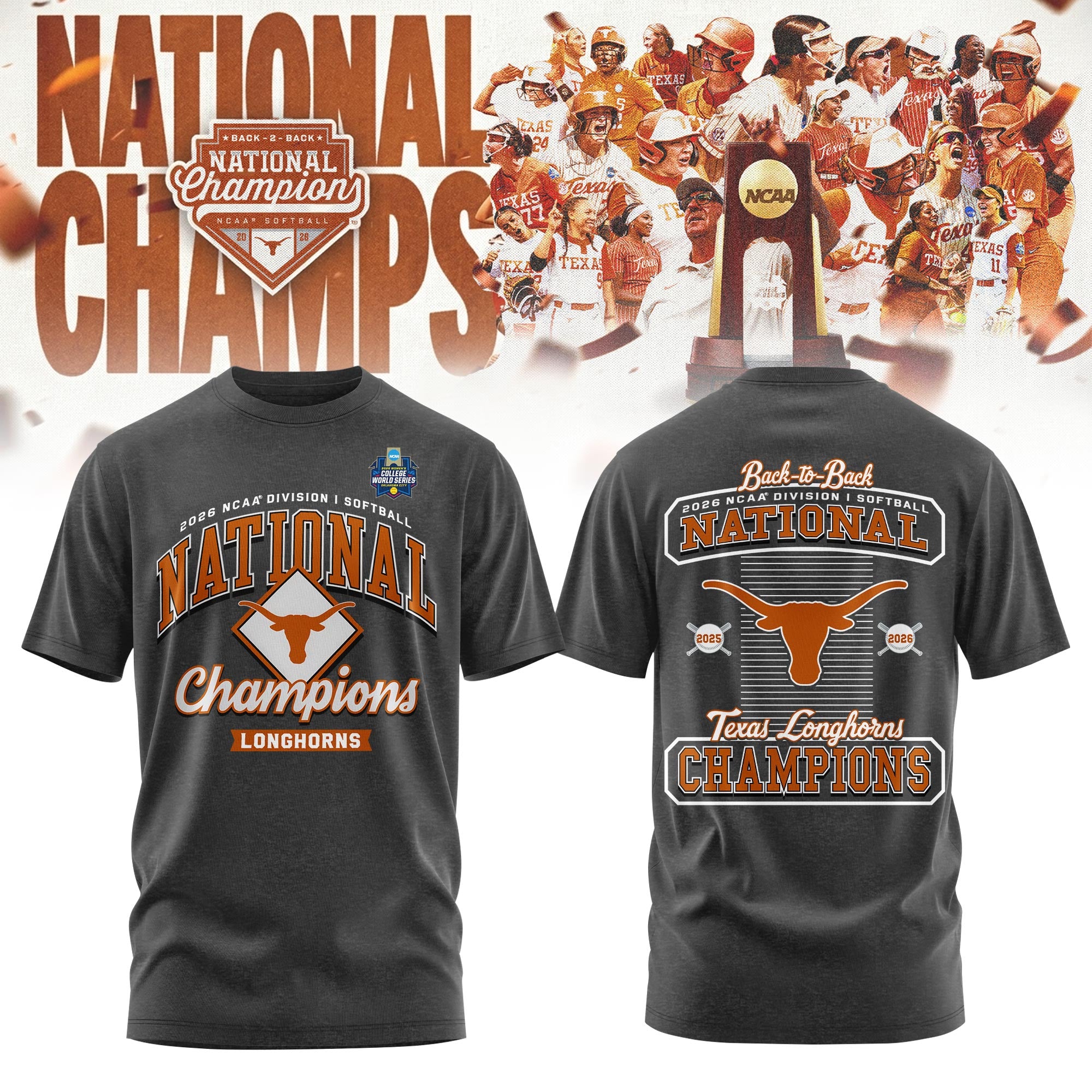 Texas Longhorns 2026 NCAA Softball Women's College World Series National Champions Locker Room T-Shirt
