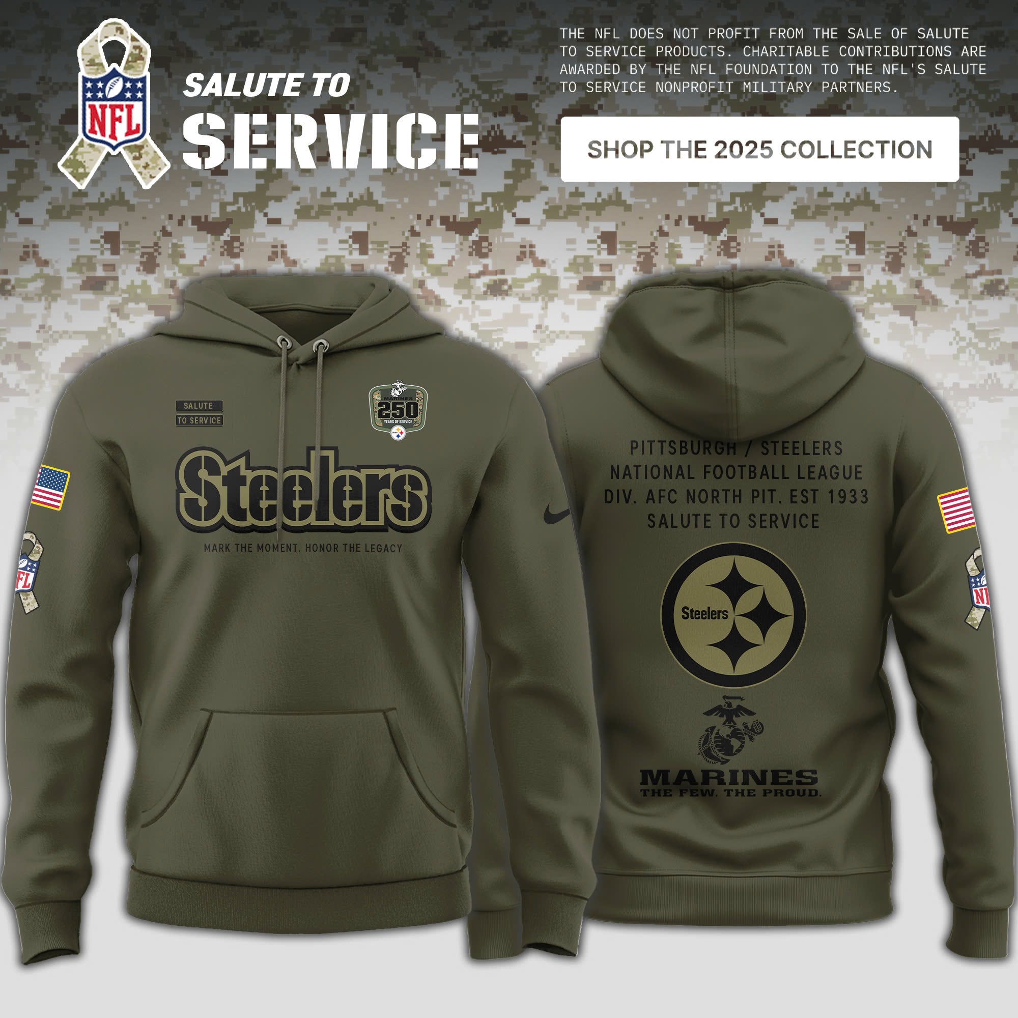 _ Pittsburgh Steelers US Marine Corps' s 250th Birthday Limited Editions Hoodie