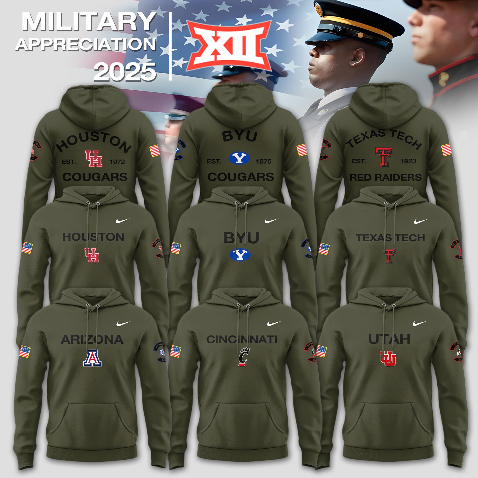 Big 12 Conference Teams 2025 Military Appreciation Limited Edition Hoodie