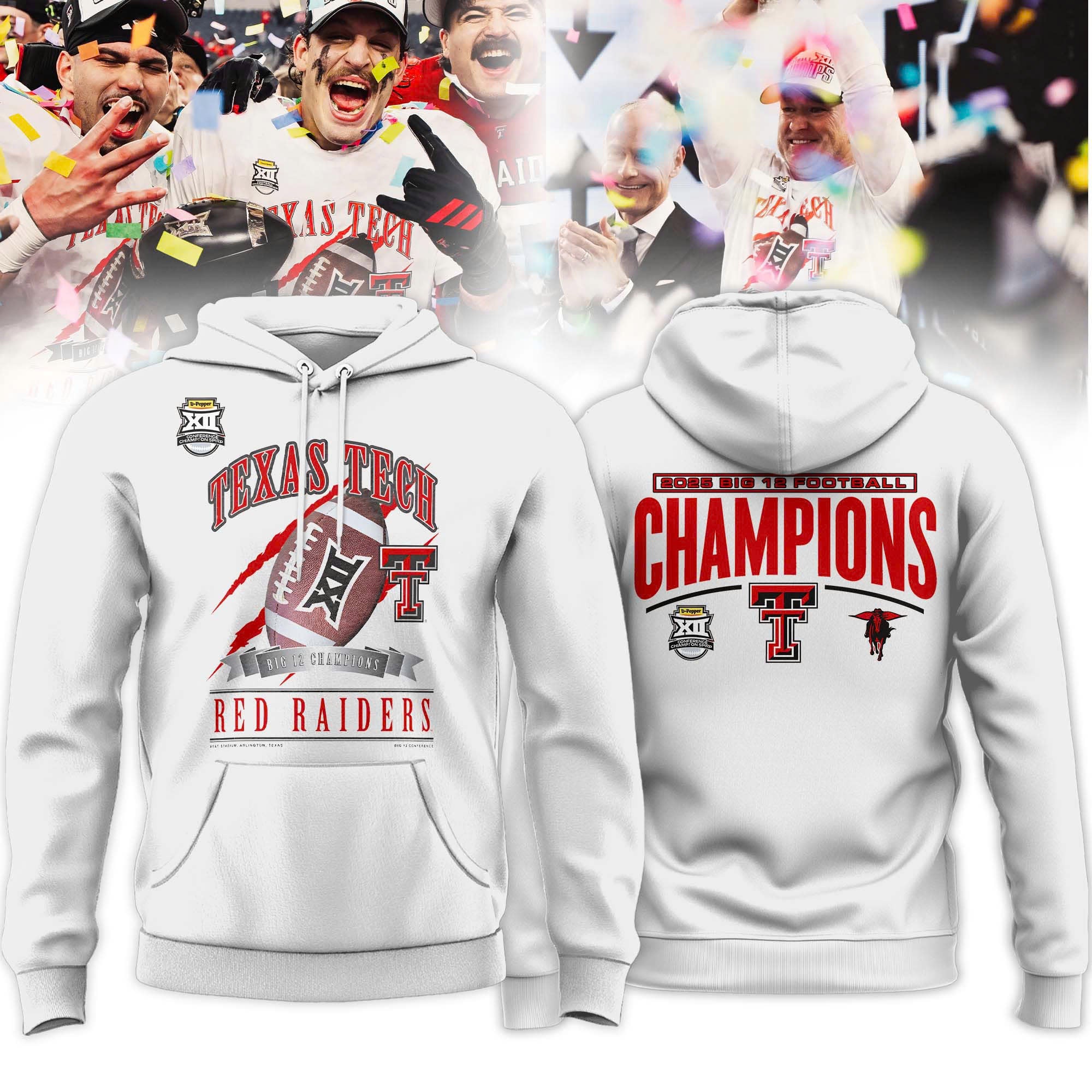 Texas Tech Red Raiders 2025 Big 12 Football Champions Locker Room Hoodie