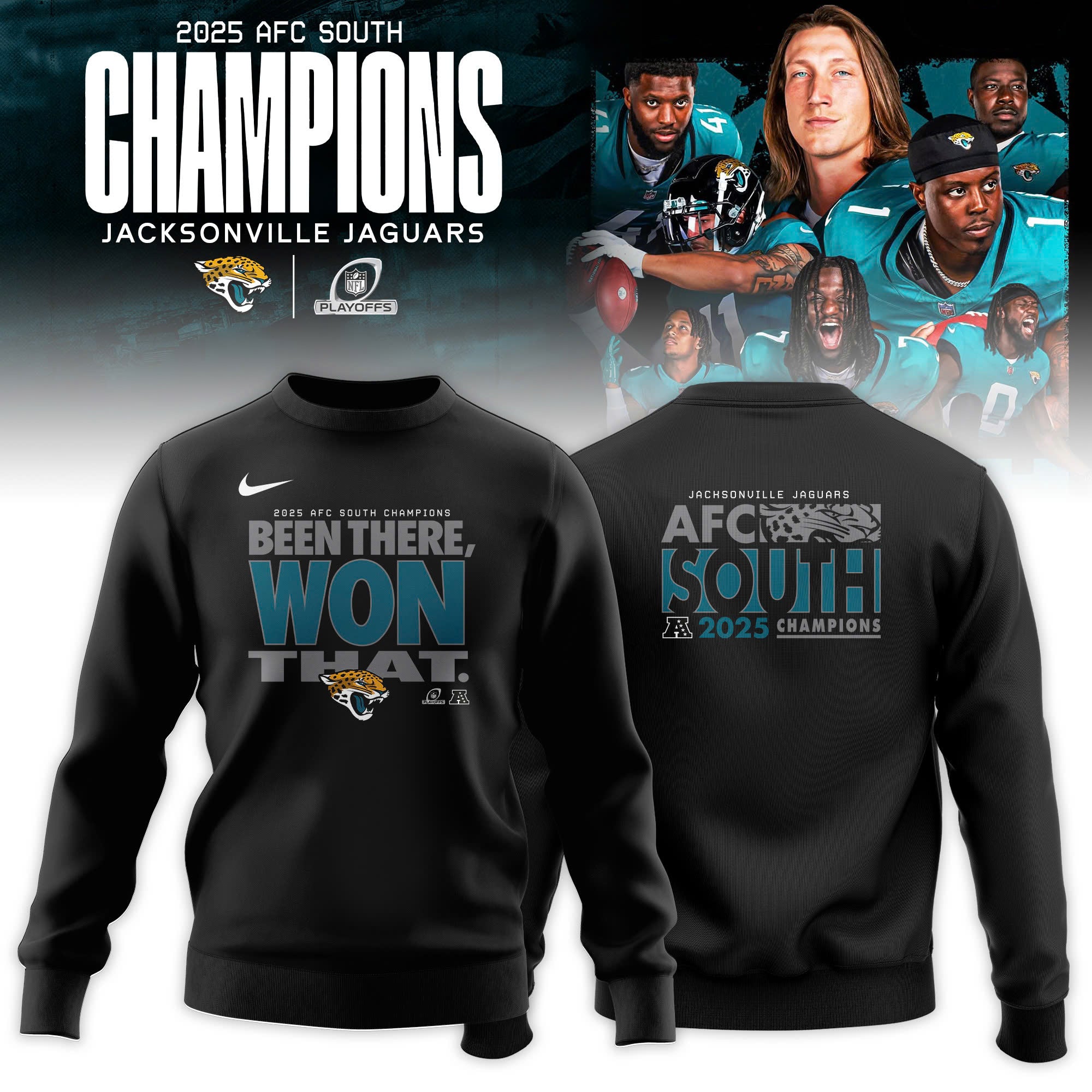 Jacksonville Jaguars 2025 AFC South Division Champions Locker Room Sweatshirt