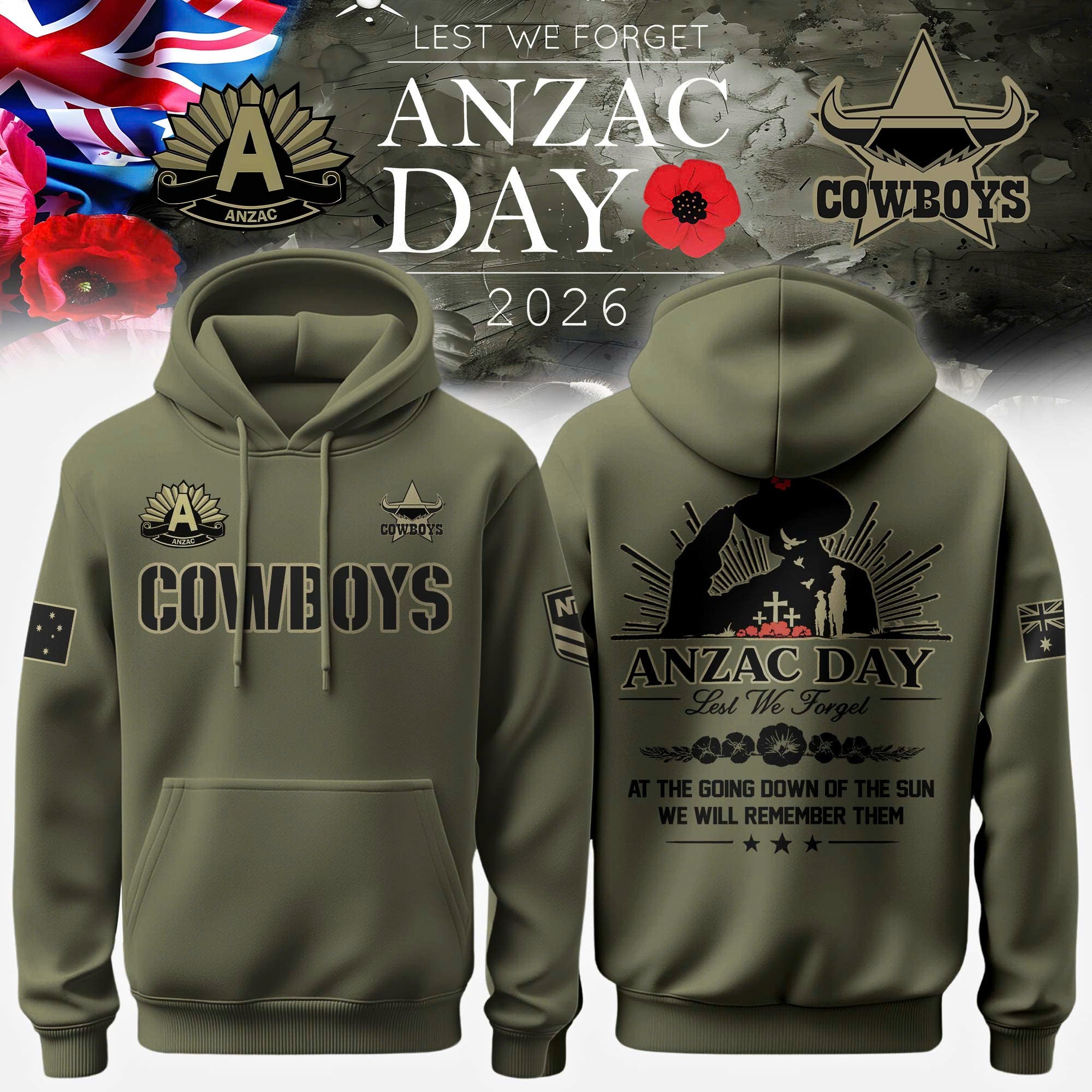 North Queensland Cowboys Anzac Day Hoodie