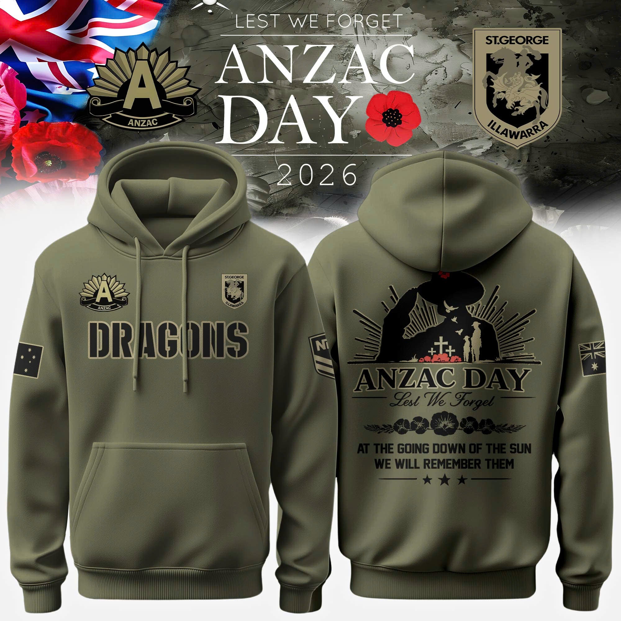 St. George Illawarra Dragons Anzac Day Hoodie