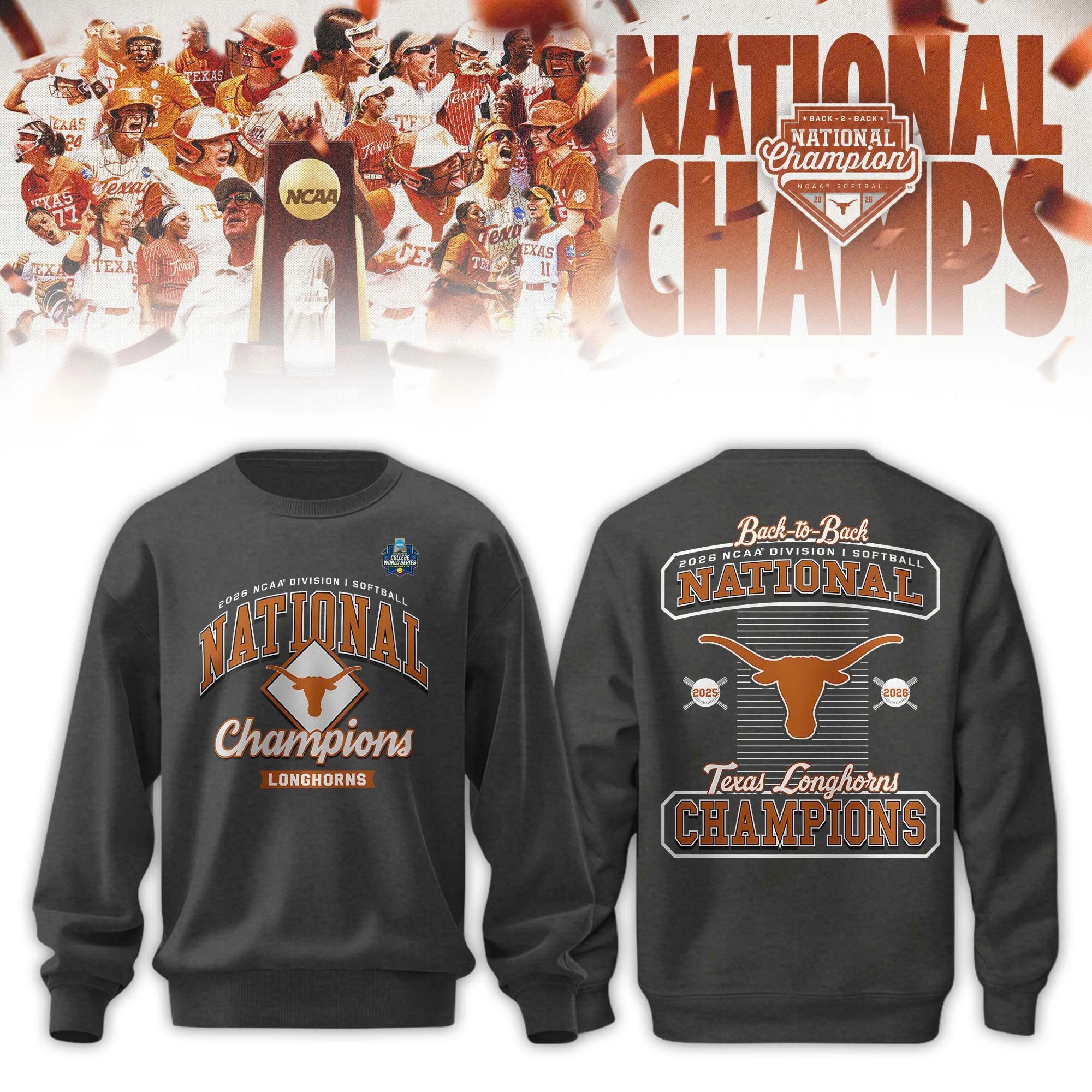 Texas Longhorns 2026 NCAA Softball Women's College World Series National Champions Locker Room Limited Edition Sweatshirt