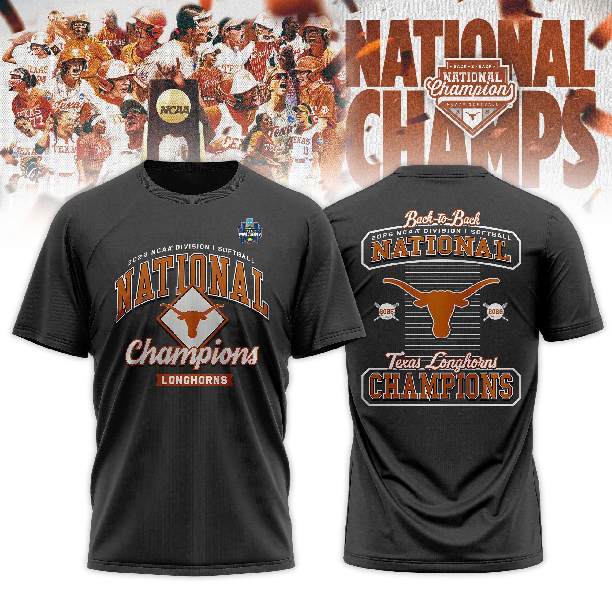 Texas Longhorns 2026 NCAA Softball Women's College World Series National Champions Locker Room T-Shirt